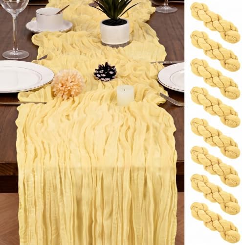 8 Pack Light Yellow Cheesecloth Table Runner 17x108 inch Boho Gauze Cheese Cloth Table Runners for Wedding Party Baby Bridal Shower Home Decor by Unknown