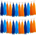 Blue and Orange Tassel Garland，Tissue Tassel Banner for Blue Orange Birthday Party Decorations,Pack of 20 by We+Moment