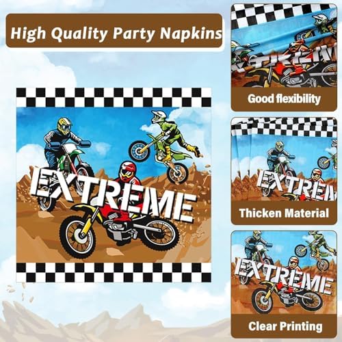 Qyeahkj 200 Pcs Dirt Bike Party Decorations Motorcycle Birthday Party Supplies Dirt Bike Theme Party Paper Plates Set Motocross Party Plates and Napkins Motor Theme Party Tableware for Boys Serves 50 - Image 4