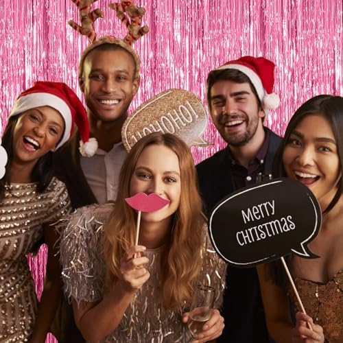 20 Pack Foil Curtain Backdrop Pink Metallic Tinsel Foil Fringe Curtains Photo Booth Props for Birthday Wedding Engagement Baby Shower Bachelorette Christmas Holiday Celebration Party Decorations - Image 5
