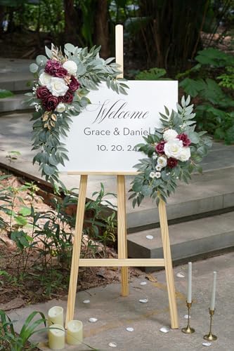 Olalaka Artificial Burgundy Flower Swag Set of 2 for Wedding Welcome Signs Floral Decorations, Wedding Arch Flowers for Wedding Ceremony, Ivory Wedding Flower - Image 2