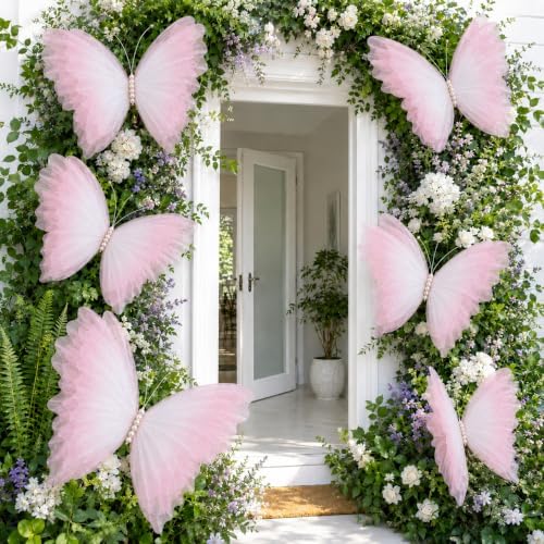 8 Pcs Large Butterfly Decorations, 3D Gradient Pink Silk Butterflies Wall Decor, 20 Inch Big and 12 Inch Small Hanging Butterflies for Birthday Party, Baby Shower, Wedding, Nursery and Centerpieces - Image 4