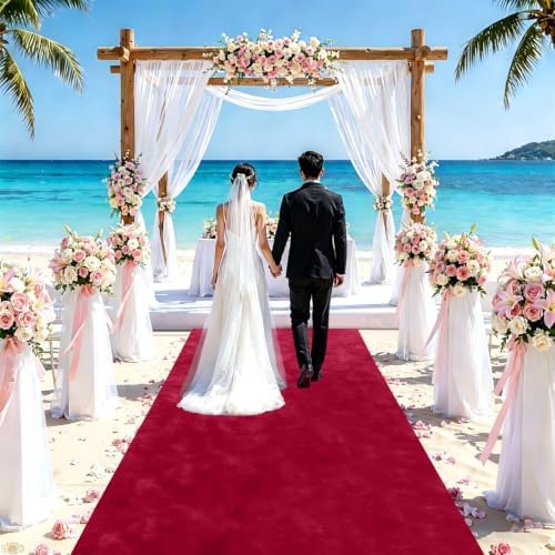 FUHSY Wedding Aisle Runner Burgundy Velvet Aisle Carpet Runner 15FTx2FT Maroon Aisle Runner for Ceremony Wedding Runners Outdoor for Party Runners Rug Aisle Decorations - Image 5