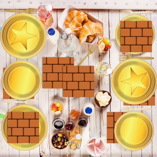 96Pcs Super Cartoon Brother Paper Plates and Napkins Video Game Theme Birthday Party Supplies Super Theme Brother Disposable Tableware Set for Gaming Birthday Baby Shower Party Decoration Serve 24 - Image 6