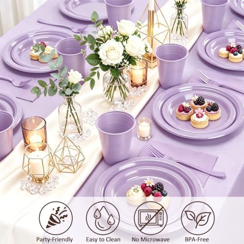 Lavender Plastic Party Plates 50Guests Disposable Purple Plates&Napkins Set - Image 4
