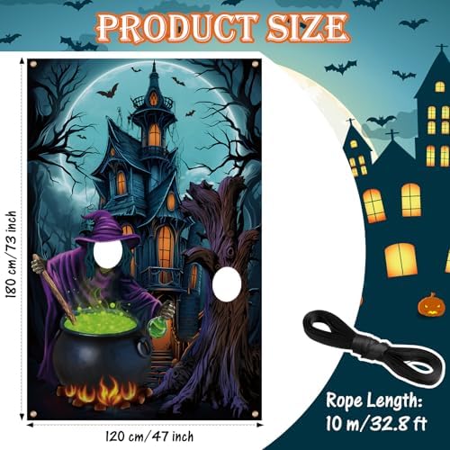 Lunmon 6x4 ft Halloween Backdrop Halloween Party Face Cutout Holes - Image 2