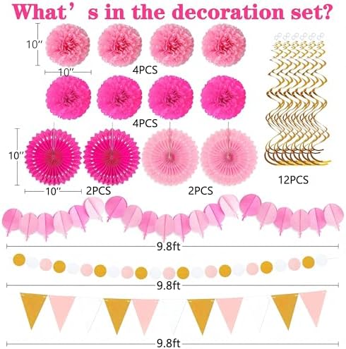 Moon Boat 35PCS Party Decorations Paper Fan Hanging Set - Birthday,Bridal/Baby Shower,Bachelorette,Wedding Decor (Pink) - Image 4