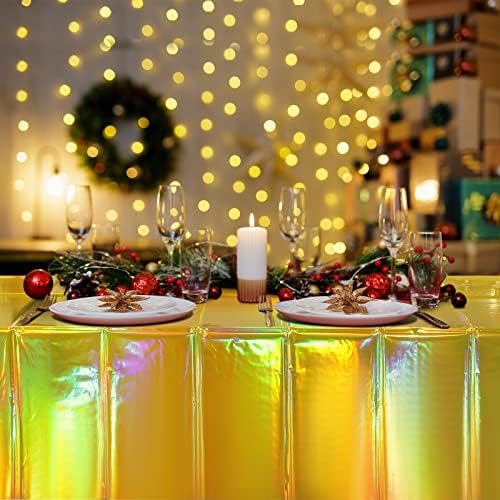 1 Pack Gold Iridescent Plastic Tablecloths Shiny Disposable Laser Rectangle Table Covers Holographic Foil Tablecloth Iridescent Party Decorations Birthday Bridal Wedding Christmas, 54 x 108 Inch - Image 7