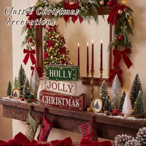 Moucuny 4 Pcs Christmas Table Decoration for Home Rustic Jolly Stacked Sign - Image 4