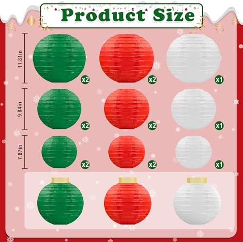 15Pcs Christmas Hanging Paper Lanterns Party Decorations Indoor - Xmas Ornaments Decor for Winter, Birthday Party Ceiling Supplies - Image 4