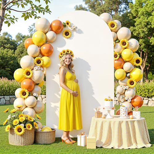 6.6 ft Arch Backdrop Cover Ivory - Double-Sided Spandex Arch Covers Stretchy Backdrop for Balloon Arches Birthday Party Baby Shower Banquet Wedding Photo Background - Image 5