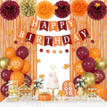 Burgundy Orange Gold Thanksgiving Decorations for Fall with Maple Leaves by OuddyParty