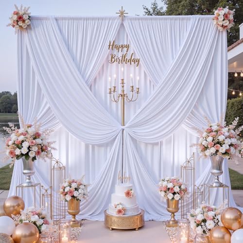 60 ft x 10 ft Wrinkle Free White Backdrop Curtain for Parties, 12 Panels 10ft Polyester White Photo Backdrop Drapes for Graduation Birthday Wedding Party Stage Curtains - Image 3