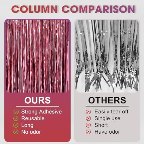 Voircoloria Burgundy Foil Fringe Backdrop Curtains, 3.3x6.6ft, 6pcs - Image 4