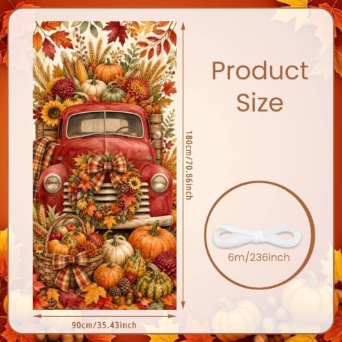 Fall Door Banner 35x71 Inch Autumn Harvest Door Backdrop Decor with Vintage Red Truck Pumpkins Sunflowers Maple Leaves Design for Front Porch Thanksgiving Farmhouse Hanging Home Decor - Image 2