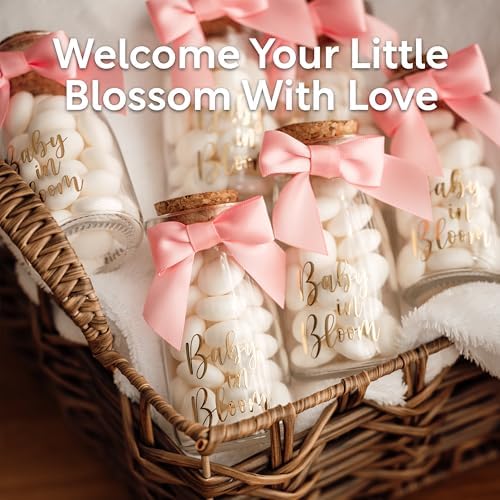 Ethisa Vintage 24 Pack Baby in Bloom Milk Glass Bottles with Ribbons and Stickers - Classy Baby Shower Favors for Guests and Table Centerpieces - Dusty Pink Floral Decorations and Candy Jar Keepsakes - Image 3