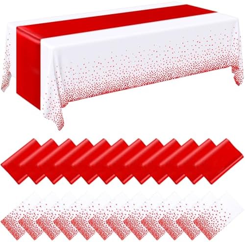 Breling 8 Pack White and Red Tablecloths and Satin Runners Set by Breling