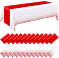 Breling 24 Pack White and Red Disposable Tablecloths and Table Runner Set by Breling