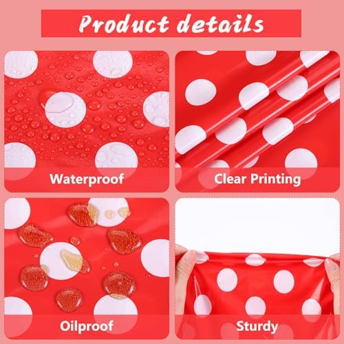 Kesfey 3 Pack Red Polka Dot Table Cloths 54 x 108 Inch Mickey Minnie Mouse Tablecloth Disposable Plastic Red Waterproof Rectangle Picnic Table Covers Christmas Carnival Tablecloths for Birthday Party - Image 4