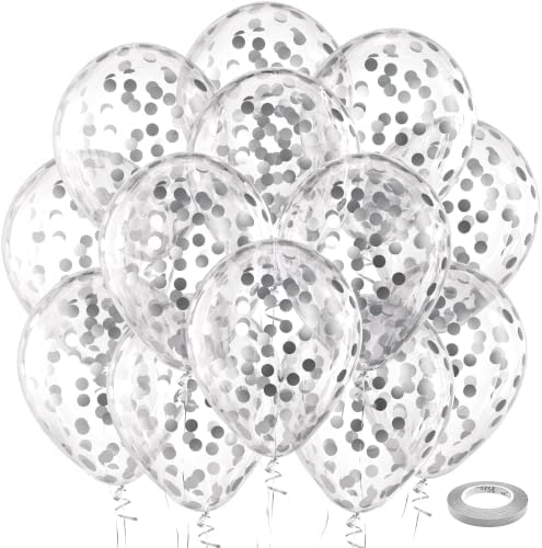Bezente Silver Confetti Latex Round Helium Party Balloons 60 Pack 12 inch by Bezente