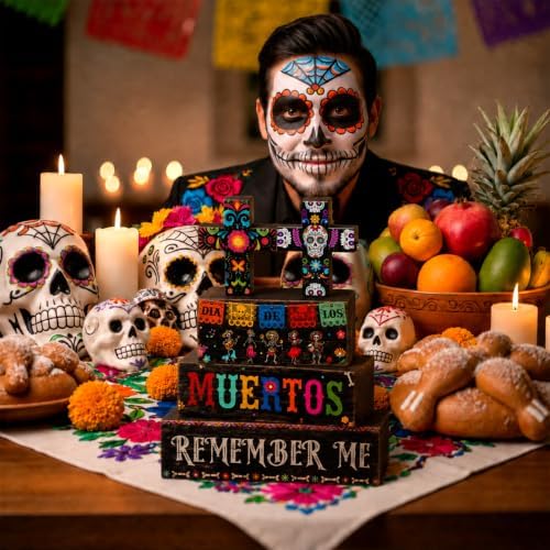 Moucuny 4 Pcs Day of the Dead Table Decor Dia De Los Muertos Decoration - Image 3