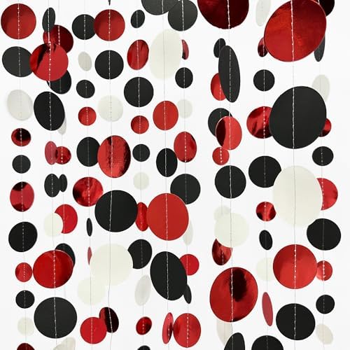 46 Ft Red Black and White Circle Dots Garland Hanging Paper Polka Dots Streamer for Graduations Birthday Bachelorette Engagement Wedding Bridal Shower Holiday Casino Poker Pirate Party Decorations - Image 3