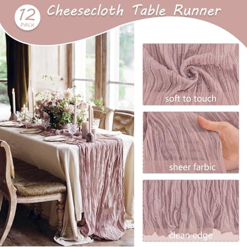 35x72 Inch Dusty Pink Cheesecloth Table Runner Boho Wedding Party Decor - Image 4