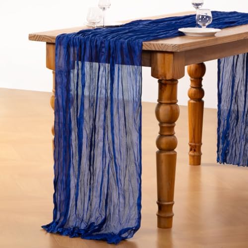 DeZerlor Royal Blue Cheesecloth Table Runners 4 Pack Summer Boho Runners - Image 4