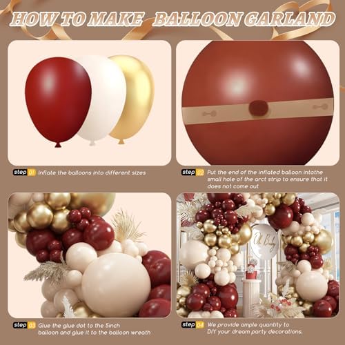 Burgundy Balloon Garland Arch Kit,412Pcs Burgundy and Sand White Metallic Gold Balloons for Wedding Bridal Shower Birthday Wine Anniversary Engagement Party Graduation Decorations - Image 3