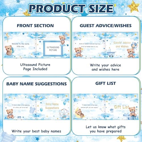 Fuyoooo 27 Pcs Blue Color Bear Baby Shower Guest Book Set Baby Shower Sign - Image 4