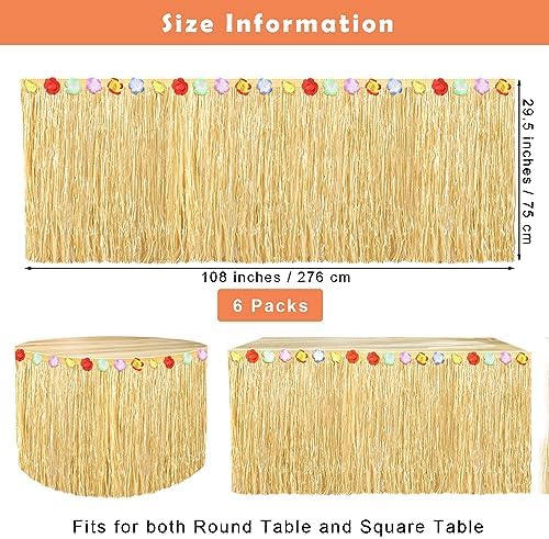 Fovths 6Pcs Luau Grass Table Skirt, Straw Yellow, 9 Feet x 29.5 Inch - Image 2