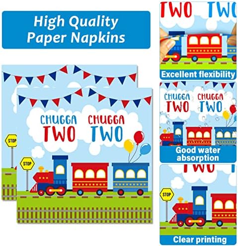 100 PCS Chugga Chugga Two Two Party Supplies Set Train Plates and Napkins 2nd Birthday Party Tableware Packs Decorations Transportation Disposable Paper Plates Napkins Forks For Kids Serve 25 - Image 3