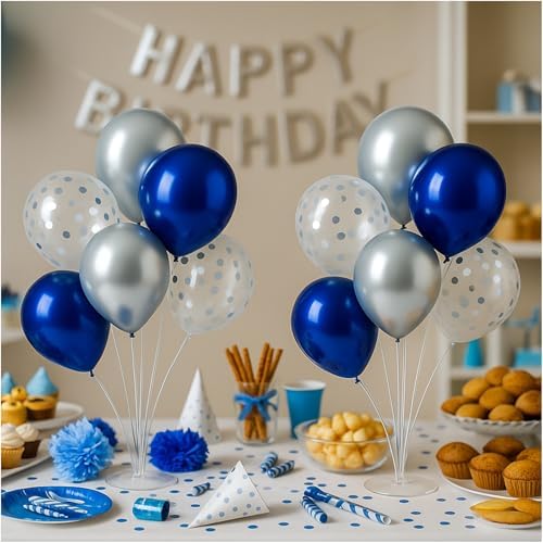 6pcs Balloon Stands Kit Table Centerpiece Table Decorations for Anniversary Birthday Wedding Graduation Retirement Party Decorations (Silver Navy) - Image 2