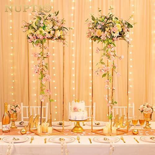 NUPTIO Gold Vases Wedding Centerpieces, Geometric Stand, 31.5" Tall, 2 Pcs - Image 3
