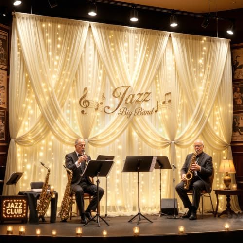 Wish Care 20x10FT Champagne Wrinkle Free Backdrop Curtains with Lights String for Parties - Photo Curtain Backdrop with Lights for Wedding Decorations, Bridal Baby Shower Birthday Party Photography - Image 2