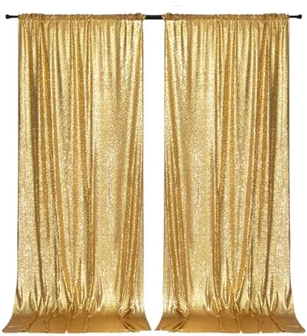 PartyDelight Gold Sequin Backdrop Curtains 5x10ft 2 Panels by PartyDelight