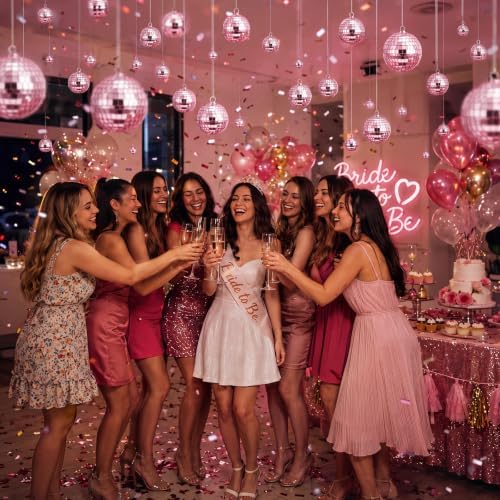 MTLEE 20 Pcs Disco Ball Decor, Pink, 2.4, 2, 1.6, 1.2 Inch - Image 6