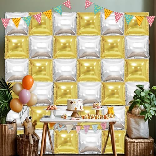 36 Piece XL Gold and Silver Square Foil Balloons Wall Screen Double Sided Square Balloon Screen Tunnel Arch Kit Mylar for Baby Shower Graduation Prom Birthday Party Decorations - Image 7