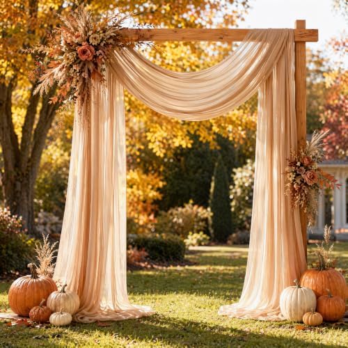 Light Coffee Wedding Arch Draping Fabric Sheer Curtain Drapes 4 Panels | 20ft Extra Long Shimmery Nude Backdrop Curtains for Wedding Anniversary Party Fall Outdoor Events Drapery Backgrounds - Image 3