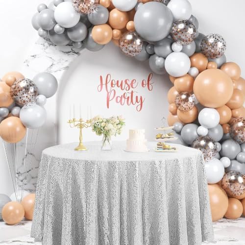 Pufogu 120" Round Silver Sequin Tablecloth Glitter Silver Table Cloths for Birthday Wedding Bridal Baby Shower Party Decorations - Image 6