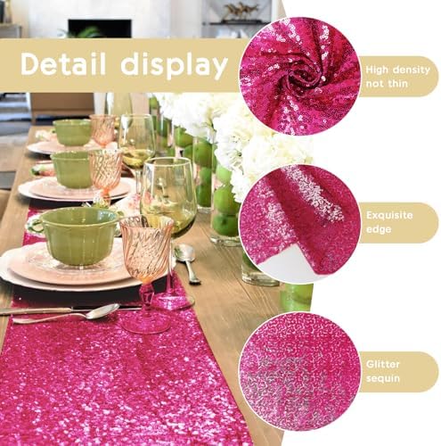 6 Packs 12 x 72 inches Sequin Table Runner, Hot Pink Glitter Table Runner for Birthday Party Supplies Wedding Engagement Baby Shower Holiday Celebration Event Decorations - Image 5