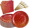 Red and Gold Paper Plates Napkins Party Supplies,Serves 35 Guests by WXLDGHQ