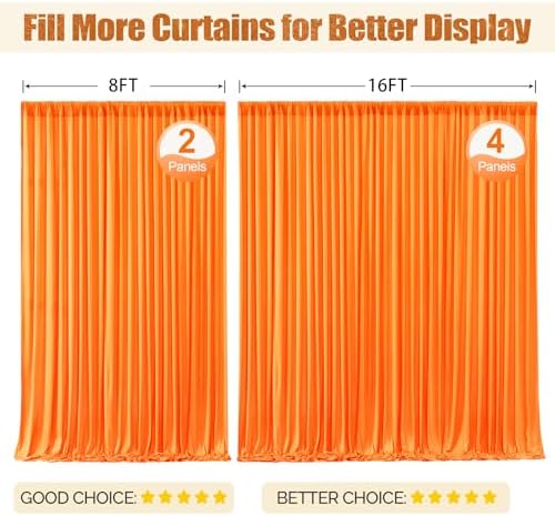 16x10FT Orange Backdrop Curtains for Wedding Parties, Wrinkle Free Polyester Photography Backdrop Drapes for Wedding Baby Shower Birthday Parties Stage Background Stand Decorations 4x10ft,4 Panels - Image 7