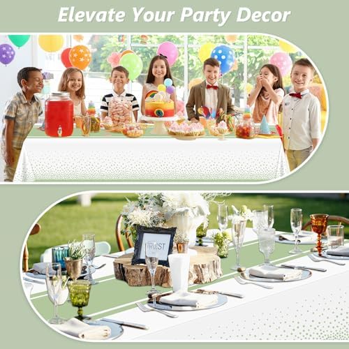 LANLISA White and Sage Green Tablecloth Party Decorations 2 Pack, Disposable Plastic Table Cloths for Baby Shower Birthday Wedding Party Decor - Image 6