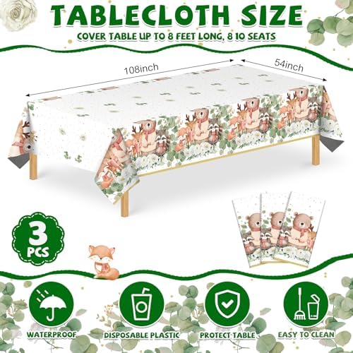 3 Pack Plastic Safari Baby Shower Tablecloth, Woodland Forest Party Supply - Image 2