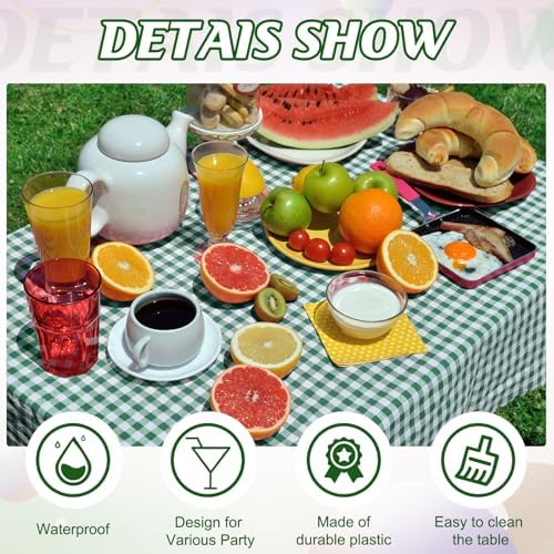 12Pack Dark Green Plastic Checkered Tablecloth, Premium Decorative Disposable Green Gingham Plaid Table Cloths for Parties, Rectangle Party Table Cover for Picnic Farm Birthday Wedding, 54x108 Inch - Image 3