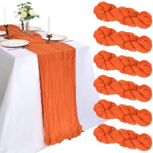 6 Pack 10Ft Orange Cheesecloth Table Runner 23 x 120 Inch by CKIKU