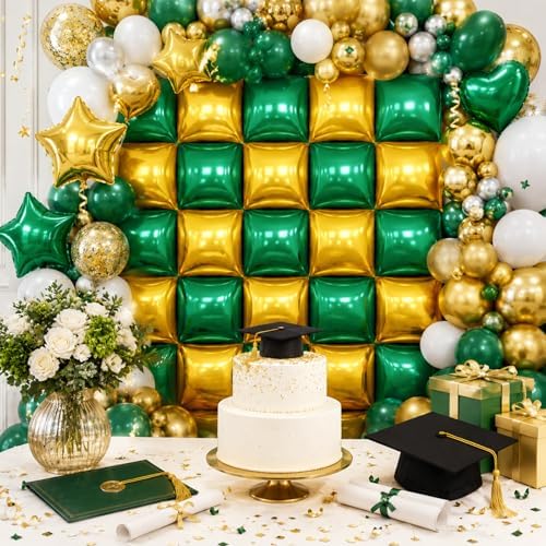 25PCS Dark Green Gold Square Foil Balloons Wall Backdrop - Image 4