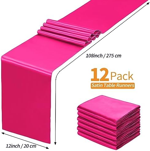 SiinvdaBZX 12 Pcs Hot Pink Satin Table Runner 12 x 108 inches Long - Image 4