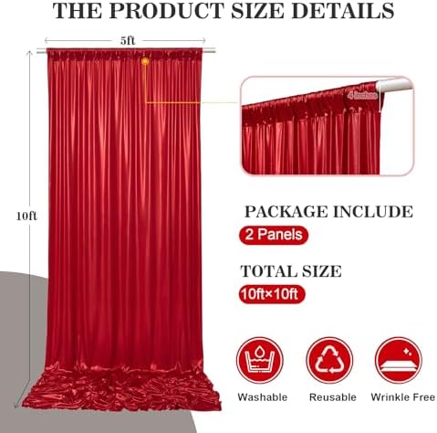 10x10ft Thick Red Glitter Backdrop Curtain Panels for Parties, Wrinkle Free Sequin Sparking Photo Backdrop Drapes, 2 Panels 5x10ft Shimmer Back Drop Cloth for Wedding Birthday Photography - Image 5